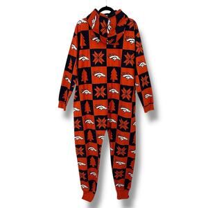 Denver Broncos NFL Football Hooded  Pajamas Suit Mens Sz  Small Orange Blue
